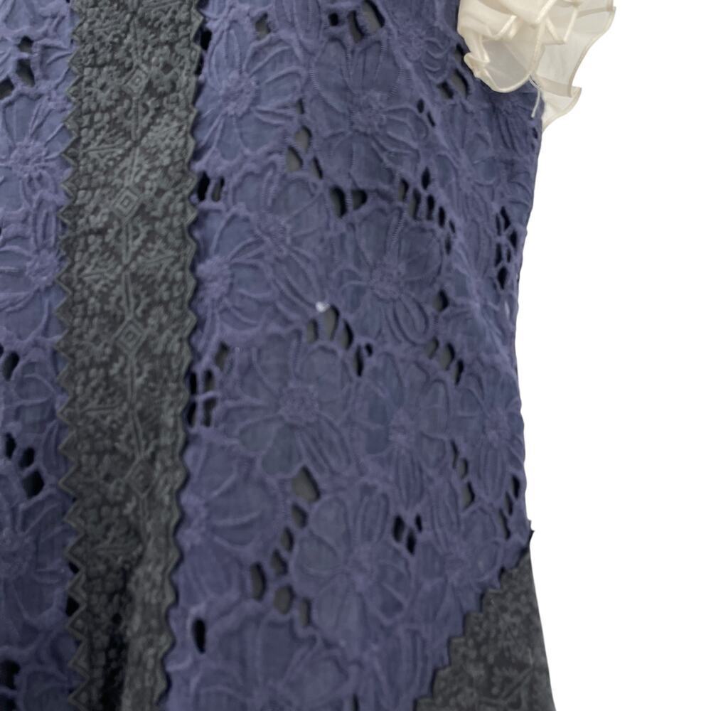 Rebecca Taylor Women's High Neck Ruffle Lace Dress Size 6 Navy Ivory OOAK - Picture 11 of 15